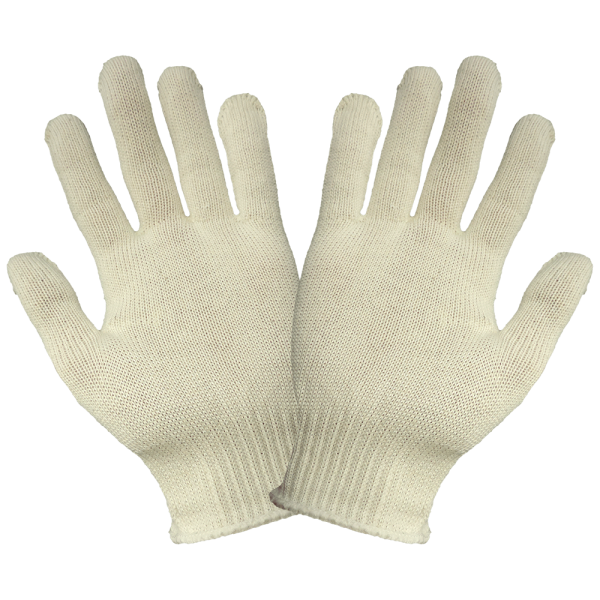 STRING KNIT GLOVES, 13-GAUGE POLY/COTTON, WHITE OVERCAST HEM, MENS SIZE, 25DZ/CASE