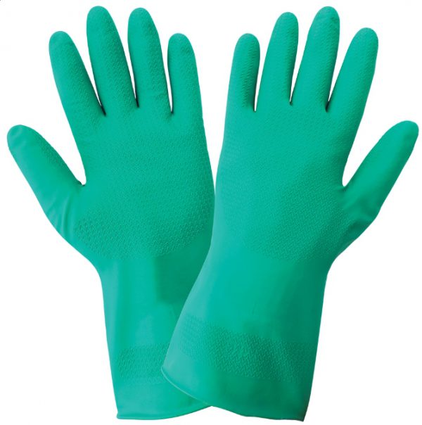 UNSUPPORTED UNLINED GREEN NITRILE GLOVES 11MIL 12" LENGTH SZ 09 12DZ/CS - Image 2